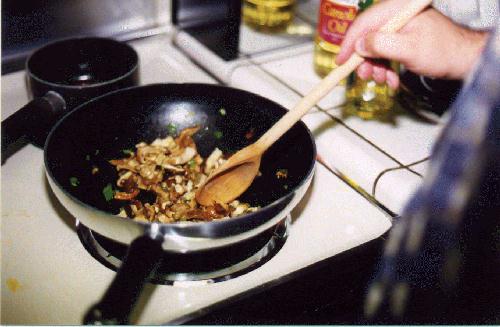 Mushroom stir fry in the wok