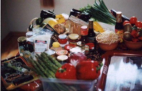 A card table groaning under the weight of the ingredients