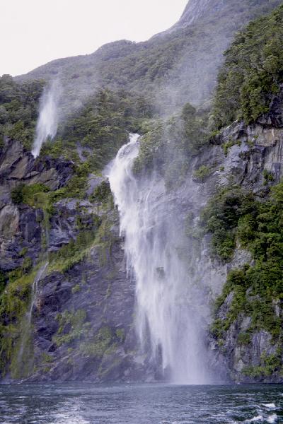 The wind blows a couple of waterfalls horizontal