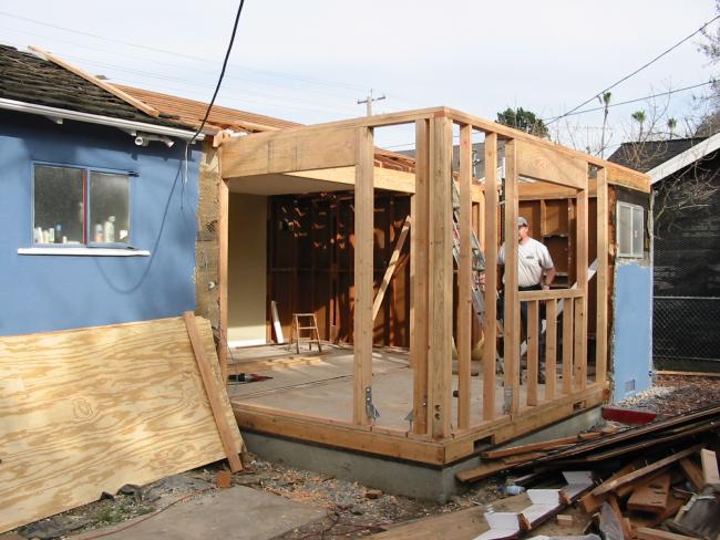 outer framing partly done at new bedroom wall