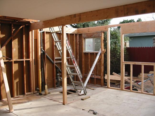 looking out from the bedroom through the new framing