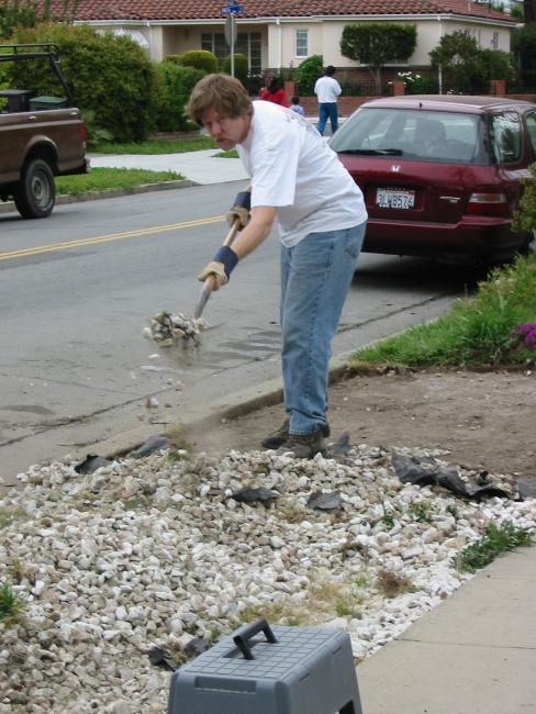 close up of Vernon shoveling