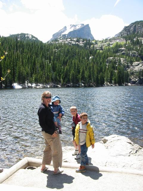 Alison, Cielo, Christian, and Paul in front of the lake