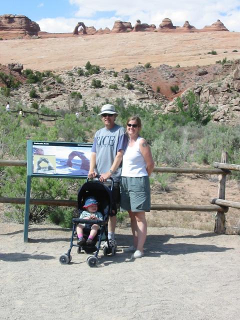 Cielo, Vernon, and Alison waaay in front of Delicate Arch